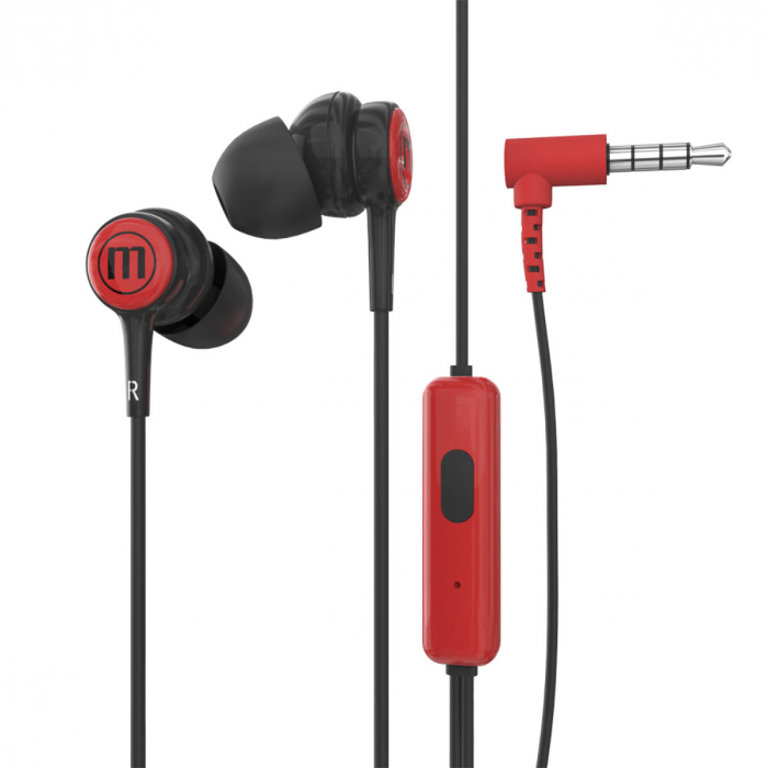 Casti in-ear Maxell Tips cu microfon, conector jack 3.5mm, negre cu rosu [1]