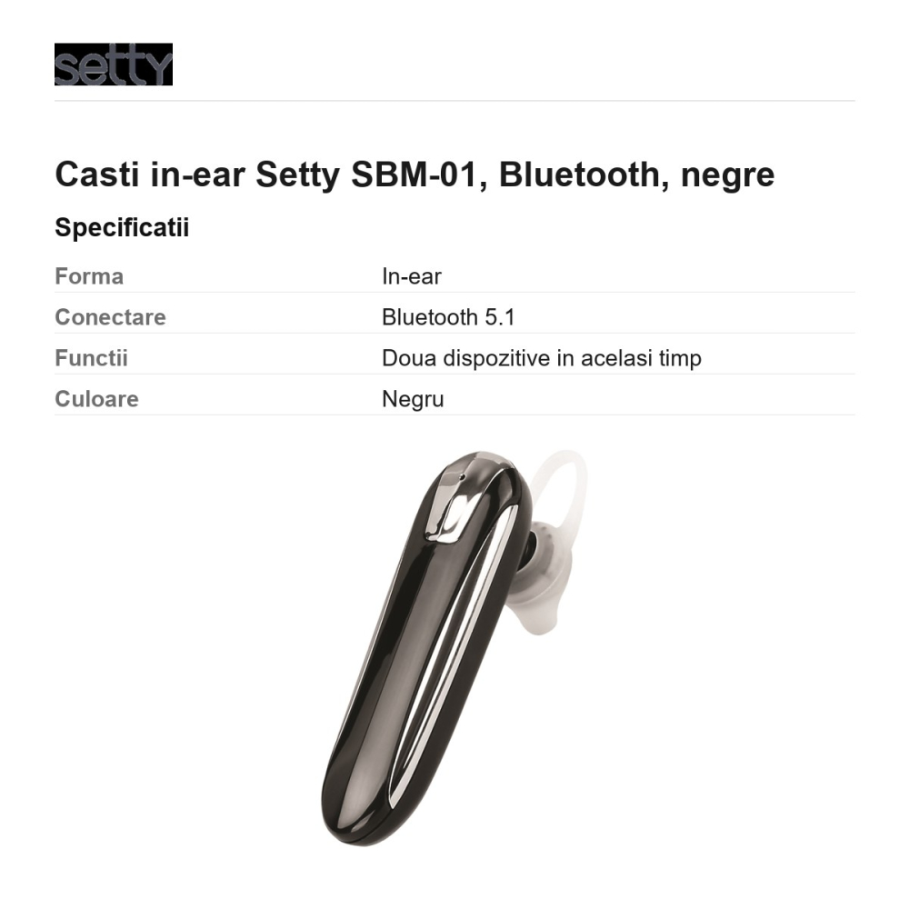 Casti in-ear Setty SBM-01, Bluetooth, negre [3]
