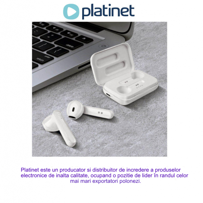 Casti In-Ear wireless, Platinet PM1040 Aura, Bluetooth v.5.0, cu statie de incarcare, albe [8]