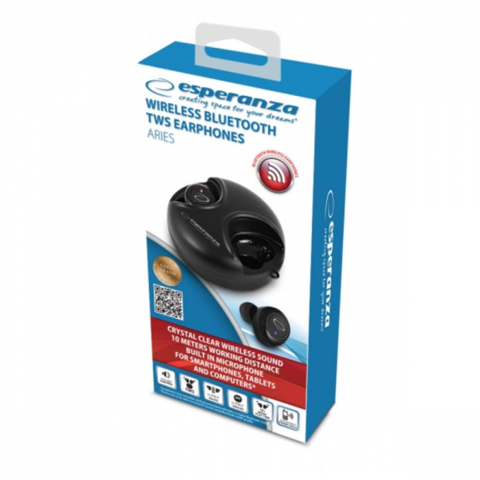 Casti In-Ear wireless TWS, Esperanza Aries, Bluetooth v.5.0, cu statie de incarcare, negre [6]