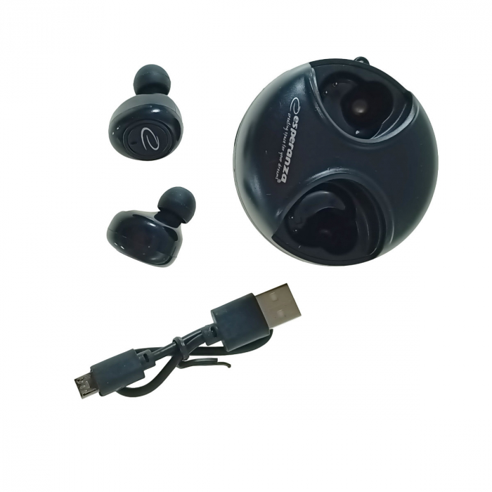 Casti In-Ear wireless TWS, Esperanza Aries, Bluetooth v.5.0, cu statie de incarcare, negre [4]