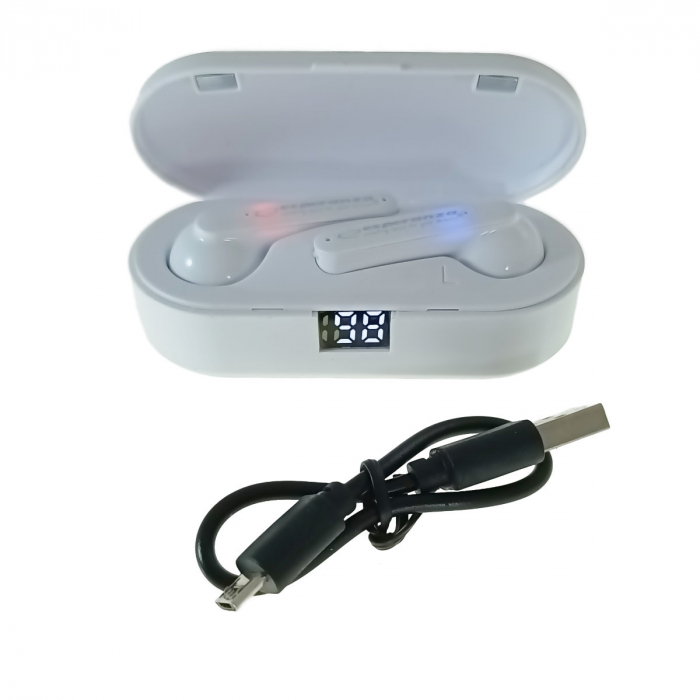 Casti In-Ear wireless TWS, Esperanza Phoebe 95836, Bluetooth v.5.0, cu statie de incarcare, albe [6]