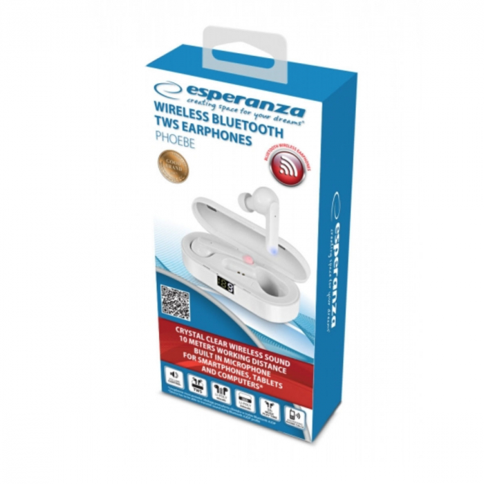 Casti In-Ear wireless TWS, Esperanza Phoebe 95836, Bluetooth v.5.0, cu statie de incarcare, albe [8]