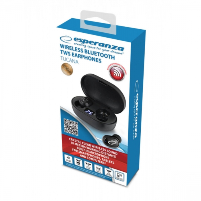 Casti In-Ear wireless TWS, Esperanza Tucana 95828, Bluetooth v.5.0, cu statie de incarcare, negre [7]