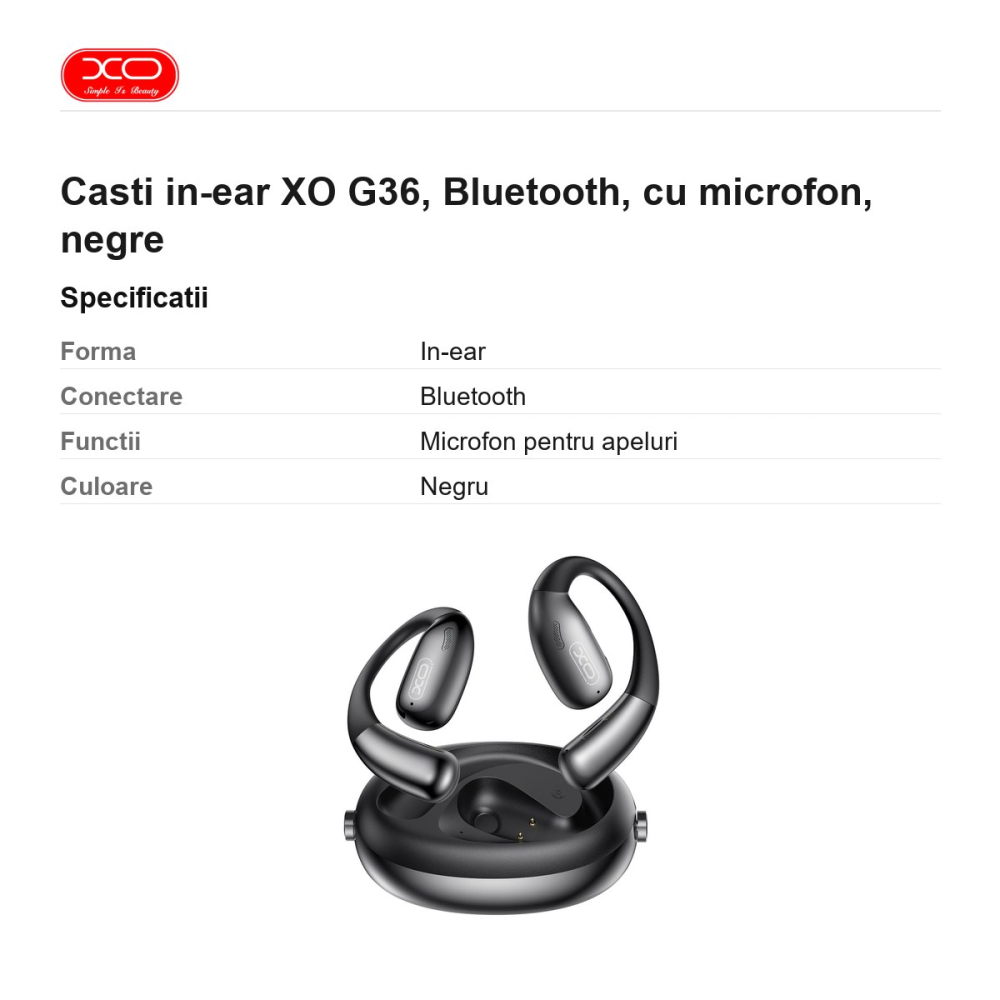 Casti in-ear XO G36, Bluetooth, cu microfon, negre [3]