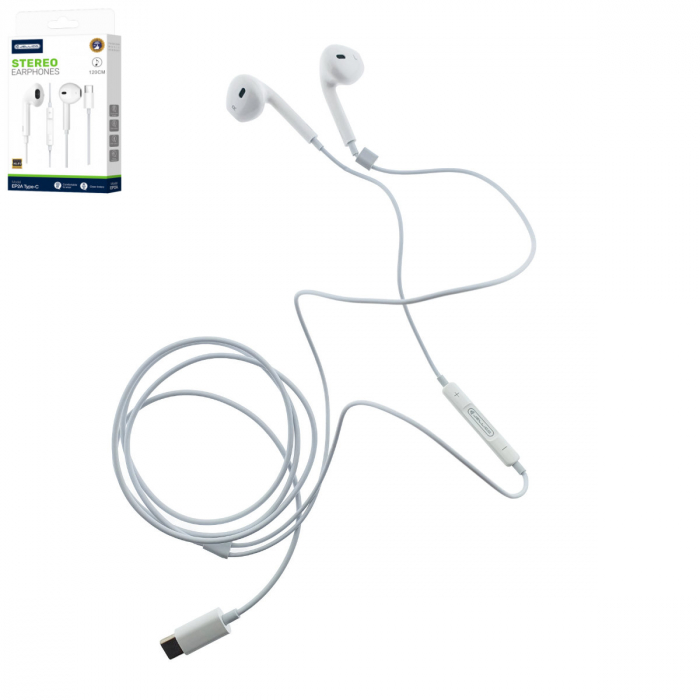 Casti JELLICO EP2A, conector USB-C, cu microfon, cablu 1.2M, semi-In-Ear, sunet puternic, bass profund, albe [1]