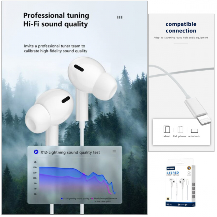 Casti JELLICO EP3A iPH, compatibile iPhone, cu microfon, cablu 1.2 m, In-Ear, design inclinat 45°, bass profund, albe [3]