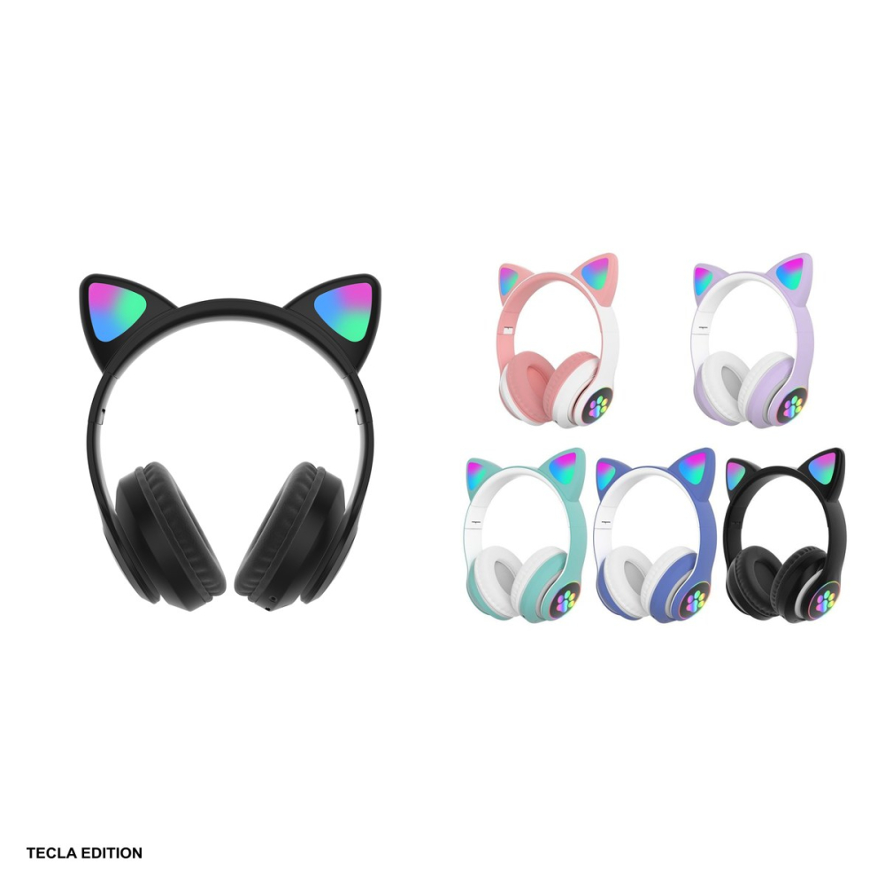Casti on-ear TECLA EDITION, Bluetooth, de copii, cu urechi de pisica, cu iluminare LED, negre [5]