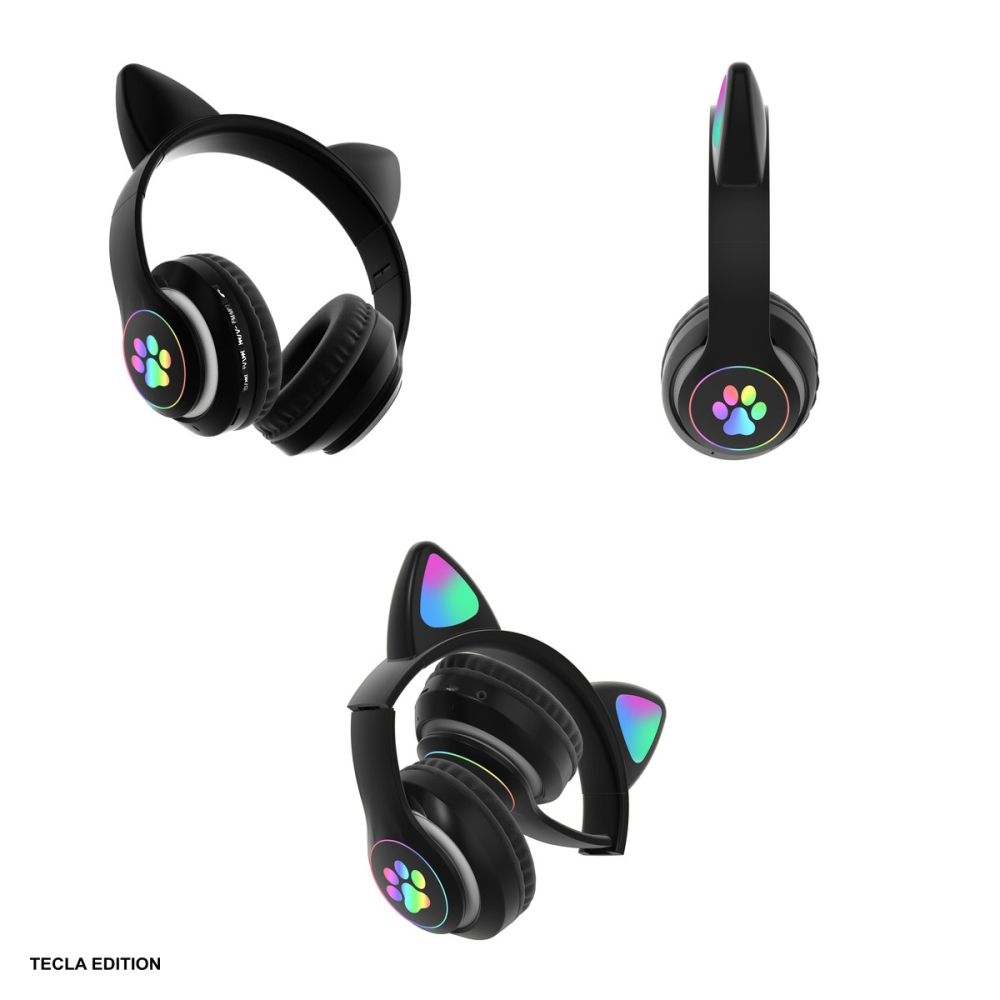 Casti on-ear TECLA EDITION, Bluetooth, de copii, cu urechi de pisica, cu iluminare LED, negre [4]