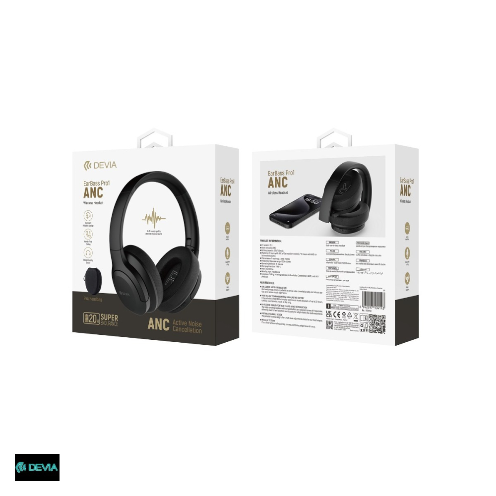 Casti over-ear Devia EarBass Pro1, Bluetooth, cu ANC, cu microfon, pliabile, negre [5]