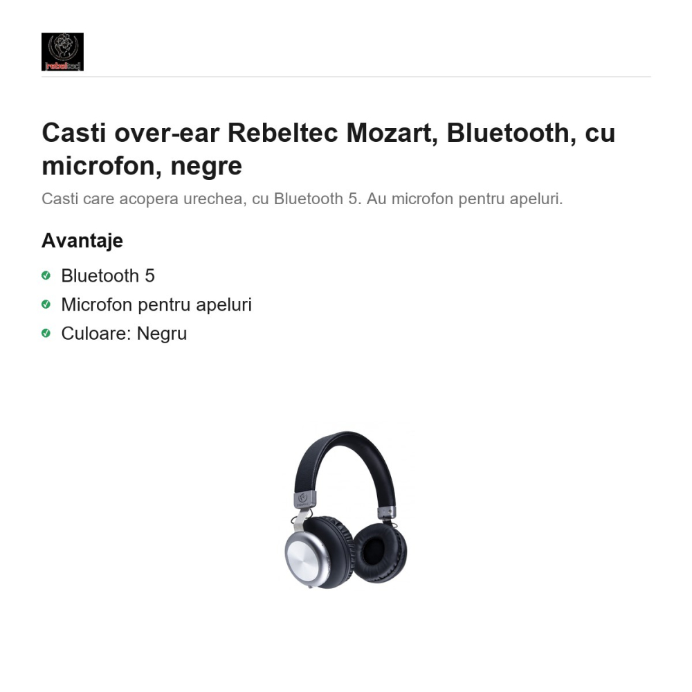 Casti over-ear Rebeltec Mozart, Bluetooth, cu microfon, negre [2]