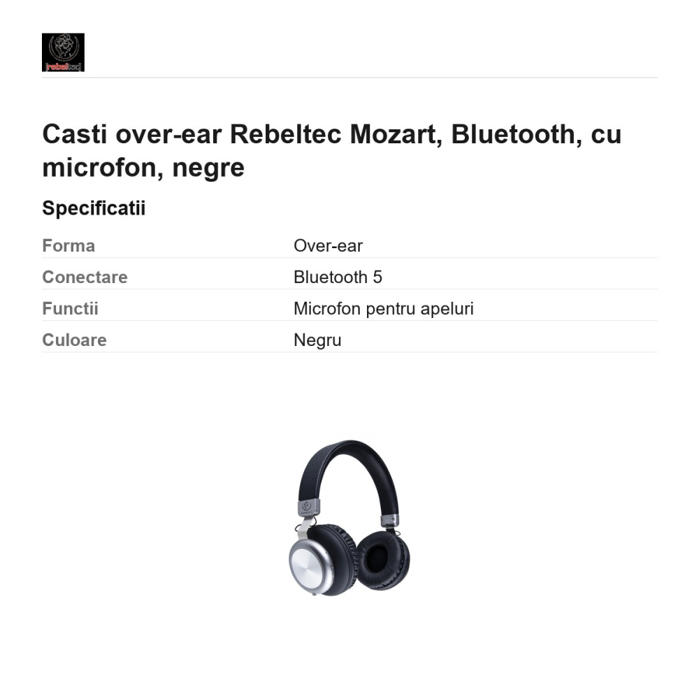 Casti over-ear Rebeltec Mozart, Bluetooth, cu microfon, negre [3]