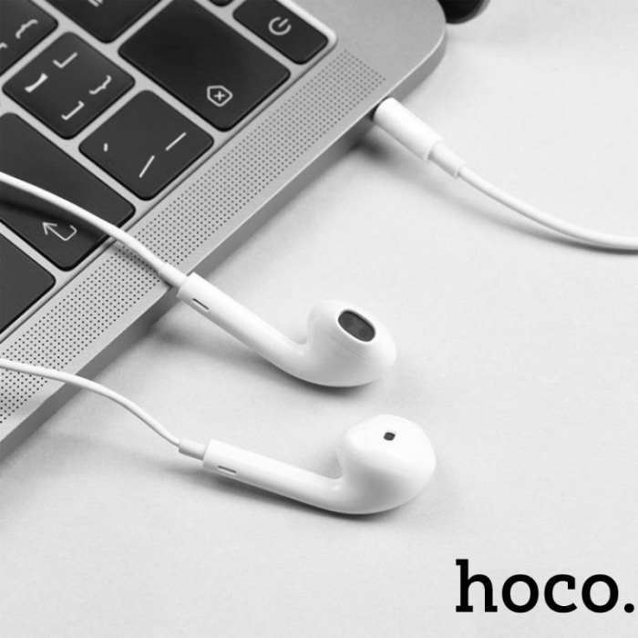 Casti stereo in-ear cu microfon, HOCO M1, conector Tip Jack 3.5 mm tata, control pe fir, lungime cablu 120 cm, albe [6]