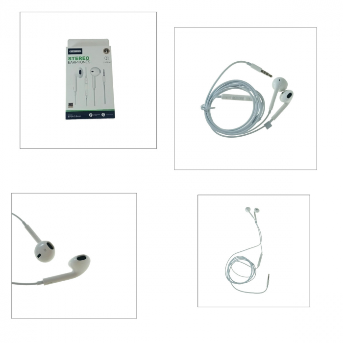 Casti stereo in-ear cu microfon, Jellico EP2A, conector tip Jack 3.5 mm tata, control pe fir, lungime cablu 120 cm, albe [5]