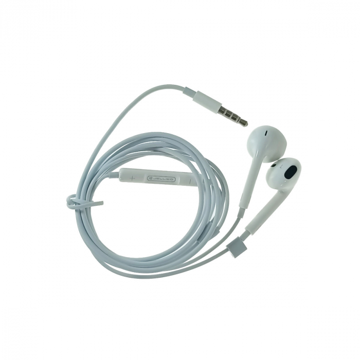 Casti stereo in-ear cu microfon, Jellico EP2A, conector tip Jack 3.5 mm tata, control pe fir, lungime cablu 120 cm, albe [2]