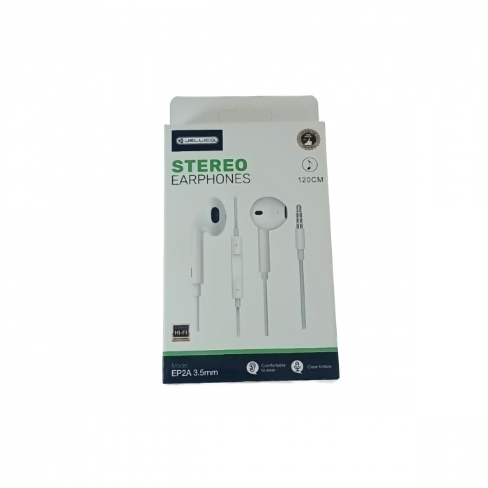 Casti stereo in-ear cu microfon, Jellico EP2A, conector tip Jack 3.5 mm tata, control pe fir, lungime cablu 120 cm, albe [4]
