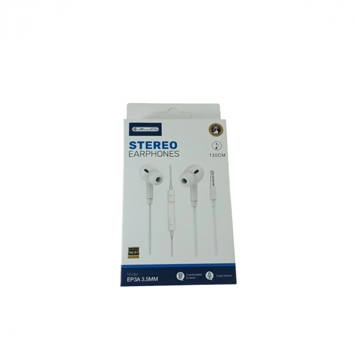 Casti stereo in-ear cu microfon, Jellico EP3A, conector Tip Jack 3.5 mm tata, control pe fir, lungime cablu 120 cm, albe [3]