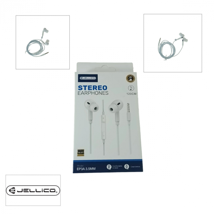 Casti stereo in-ear cu microfon, Jellico EP3A, conector Tip Jack 3.5 mm tata, control pe fir, lungime cablu 120 cm, albe [5]