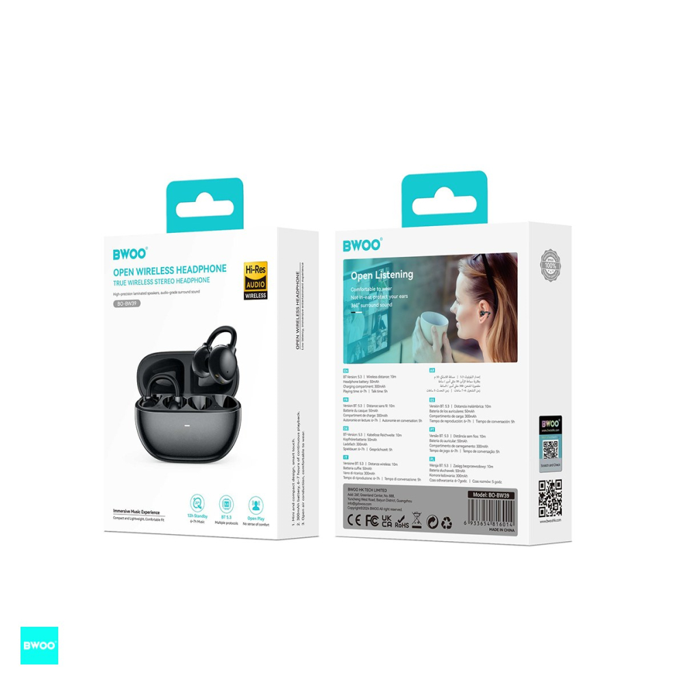 Casti true wireless BWOO BW39, Bluetooth, cu microfon, pentru sport, rezistente la apa, negre [4]
