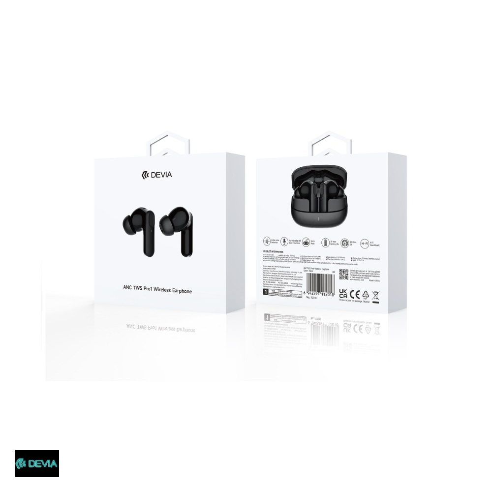 Casti true wireless Devia TWS Pro 1, Bluetooth, cu ANC, cu microfon, pentru sport, negre [5]