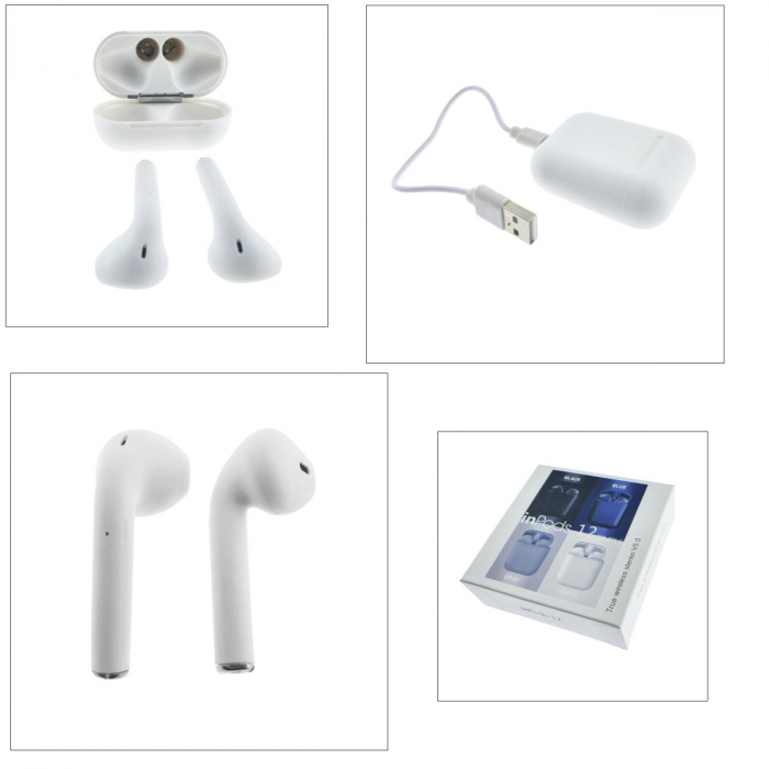 Casti wireless Bluetooth v.5.0, inPods 12 Simple, Touch Control, carcasa de incarcare, albe [5]