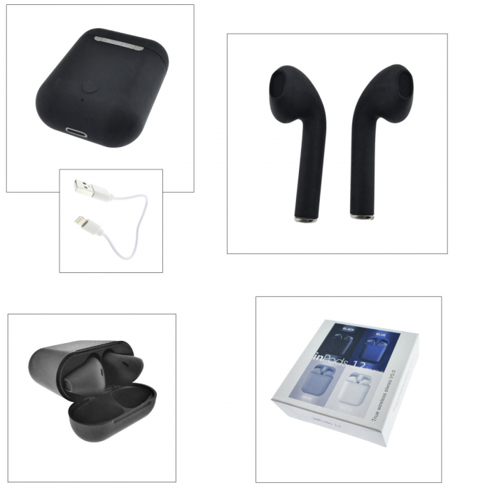 Casti wireless Bluetooth v.5.0, inPods 12 Simple, Touch Control, carcasa de incarcare, negre [5]