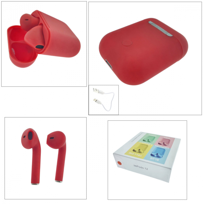 Casti wireless Bluetooth v.5.0, inPods 12 Simple, Touch Control, carcasa de incarcare, rosii [5]