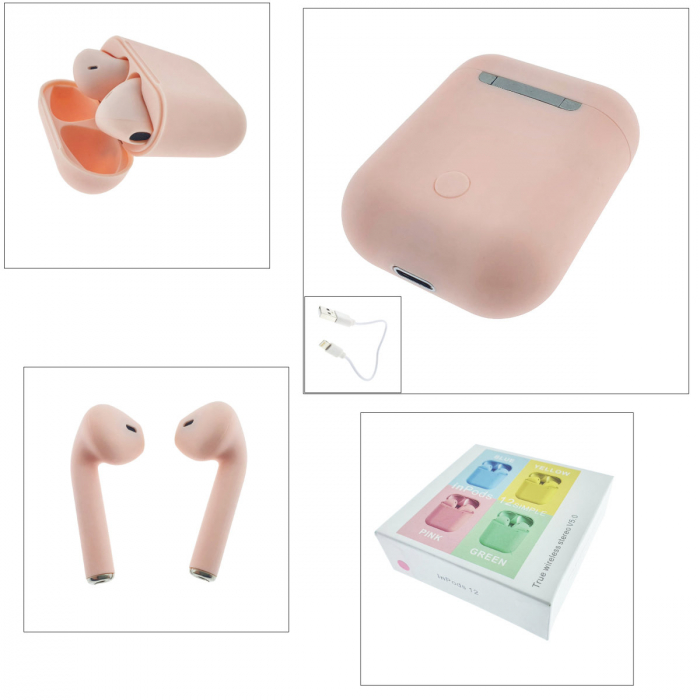 Casti wireless Bluetooth v.5.0, inPods 12 Simple, Touch Control, carcasa de incarcare, roz [5]