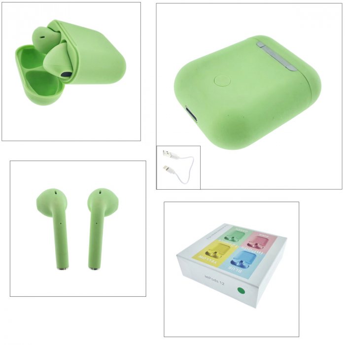 Casti wireless Bluetooth v.5.0, inPods 12 Simple, Touch Control, carcasa de incarcare, verzi [5]