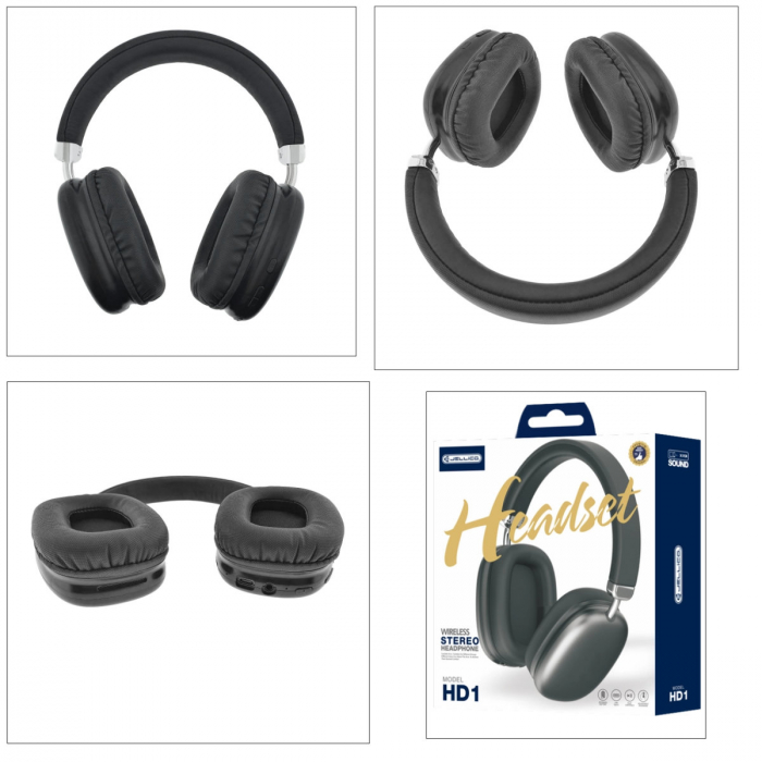 Casti Wireless JELLICO HD1 Stereo cu microfon, baterie 400 mAh, bluetooth 5.3, control muzica/apeluri, reglabile, AUX In 3.5mm, compatibilitate universala, negre [5]