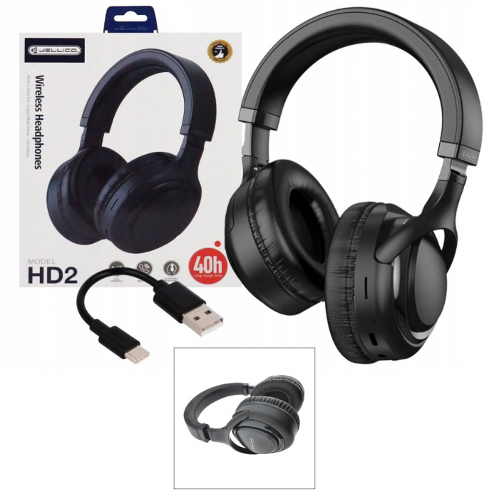 Casti Wireless JELLICO HD2 Stereo cu microfon, baterie 400 mAh, Bluetooth 5.3, AUX-In jack 3.5mm, slot card TF/microSD, reglabile si pliabile, compatibilitate universala, negre [5]