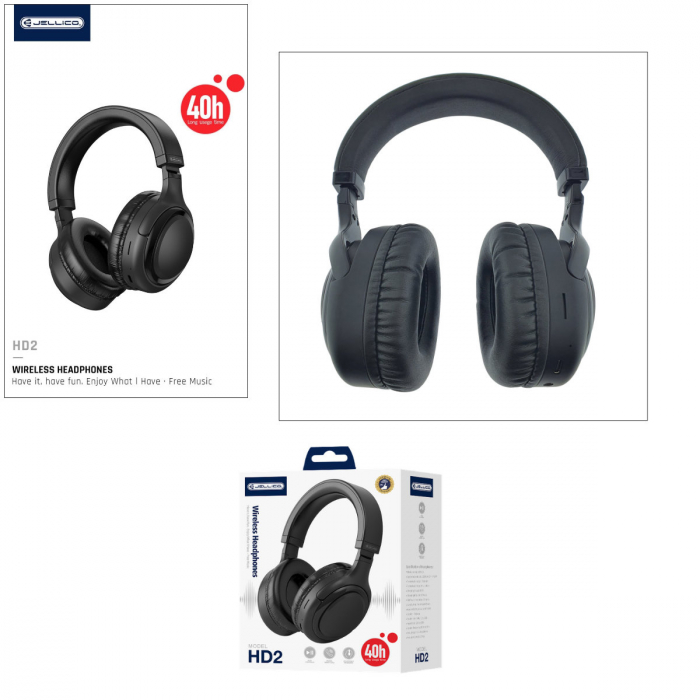Casti Wireless JELLICO HD2 Stereo cu microfon, baterie 400 mAh, Bluetooth 5.3, AUX-In jack 3.5mm, slot card TF/microSD, reglabile si pliabile, compatibilitate universala, negre [4]