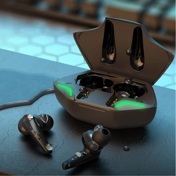 Casti Wireless TWS Gaming Earphones G11, bluetooth V5.3, cu statie de incarcare, negre [2]