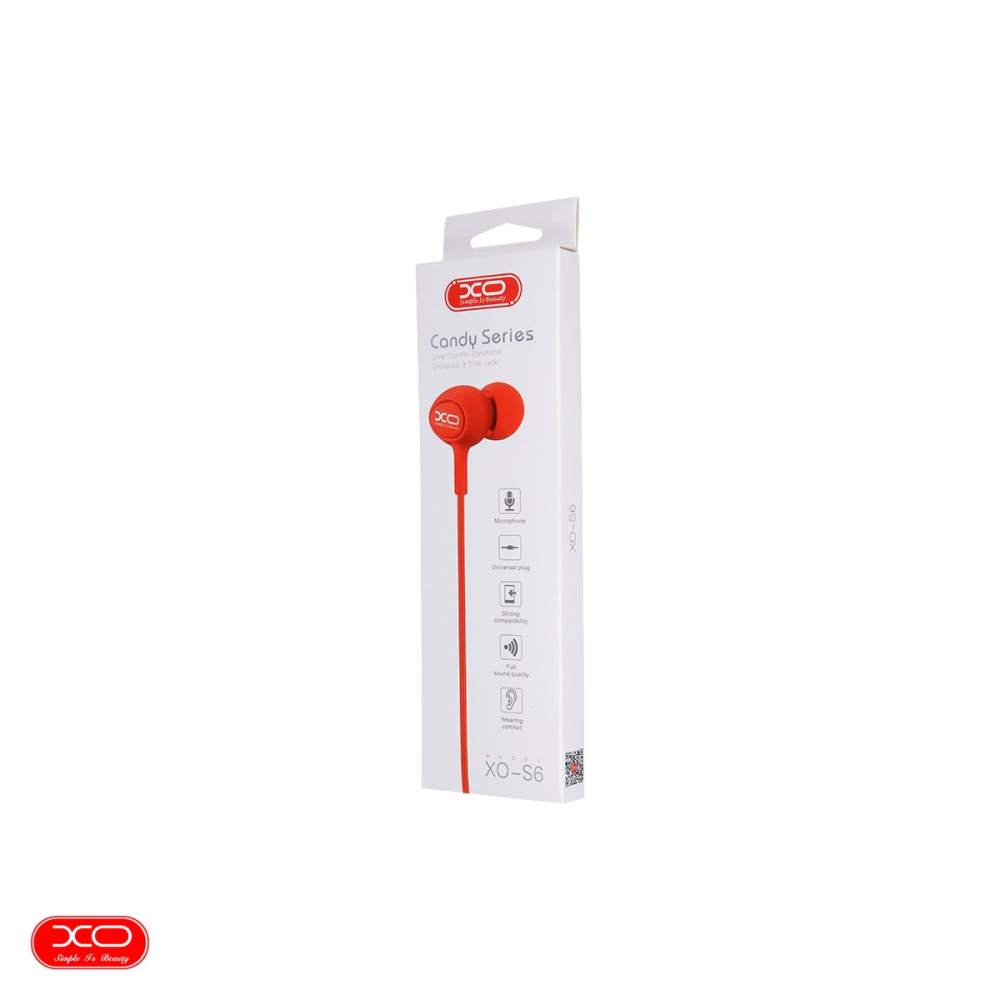 Casti XO cu fir S6 jack 3,5 mm, cablu 1.2m, Rosu [4]