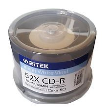 CD-R Ritek 700 Mb , 80 min , 52X , Vinyl Printabil Inkjet , Cake Box , 50 buc / pret/set [2]