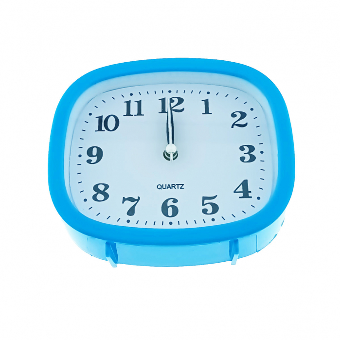 Ceas de masa cu alarma, afisaj analog, alimentare 1 x AA, cadran albastru, 124 x 105 x 40 mm, fond alb [1]