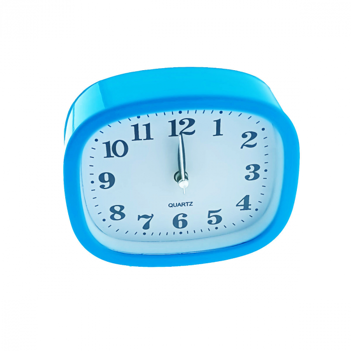 Ceas de masa cu alarma, afisaj analog, alimentare 1 x AA, cadran albastru, 124 x 105 x 40 mm, fond alb [3]