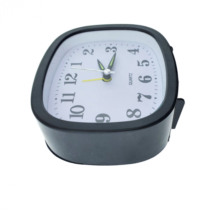 Ceas de masa cu alarma, afisaj analog, alimentare 1 x AA, cadran negru, 124 x 105 x 40 mm, fond alb [4]