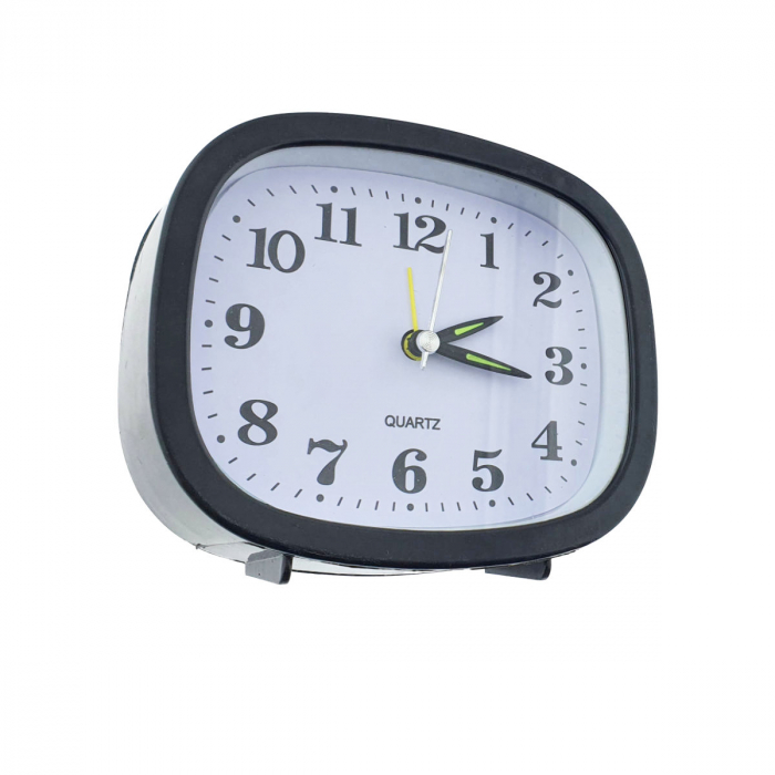 Ceas de masa cu alarma, afisaj analog, alimentare 1 x AA, cadran negru, 124 x 105 x 40 mm, fond alb [2]