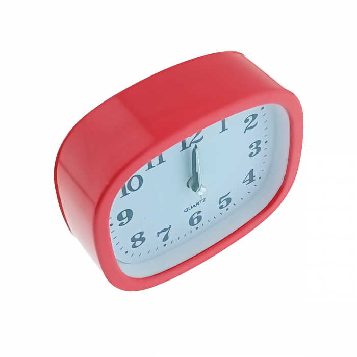 Ceas de masa cu alarma, afisaj analog, alimentare 1 x AA, cadran rosu, 124 x 105 x 40 mm, fond alb [4]