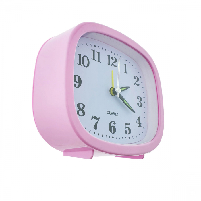 Ceas de masa cu alarma, afisaj analog, alimentare 1 x AA, cadran roz, 124 x 105 x 40 mm, fond alb [2]
