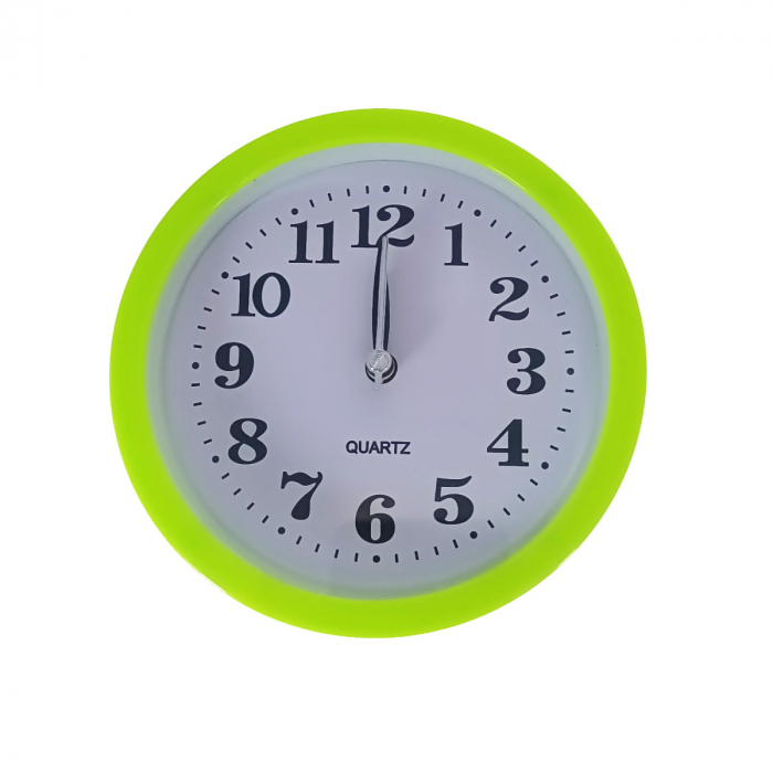 Ceas de masa cu alarma, afisaj analog, alimentare 1 x AA, cadran verde, 120 x 120 x 40 mm, fond alb [1]