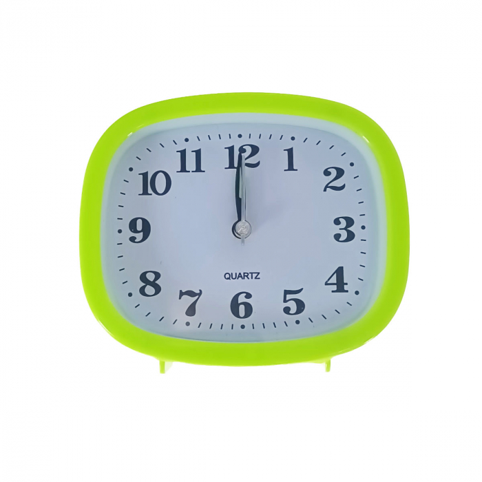 Ceas de masa cu alarma, afisaj analog, alimentare 1 x AA, cadran verde, 124 x 105 x 40 mm, fond alb [1]