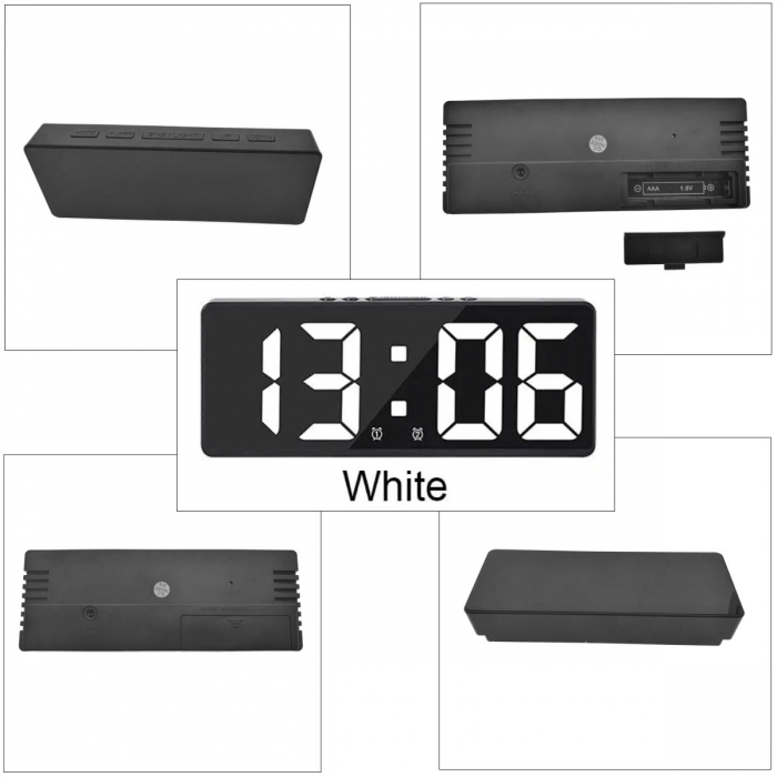 Ceas de masa digital cu afisaj LED alb, multifunctional, VT-93816-W, dimensiuni 160 x 62 x 31 mm, ABS, negru [2]