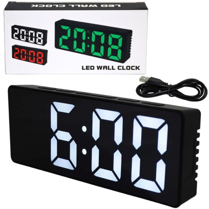 Ceas de masa digital cu afisaj LED alb, multifunctional, VT-93816-W, dimensiuni 160 x 62 x 31 mm, ABS, negru [3]
