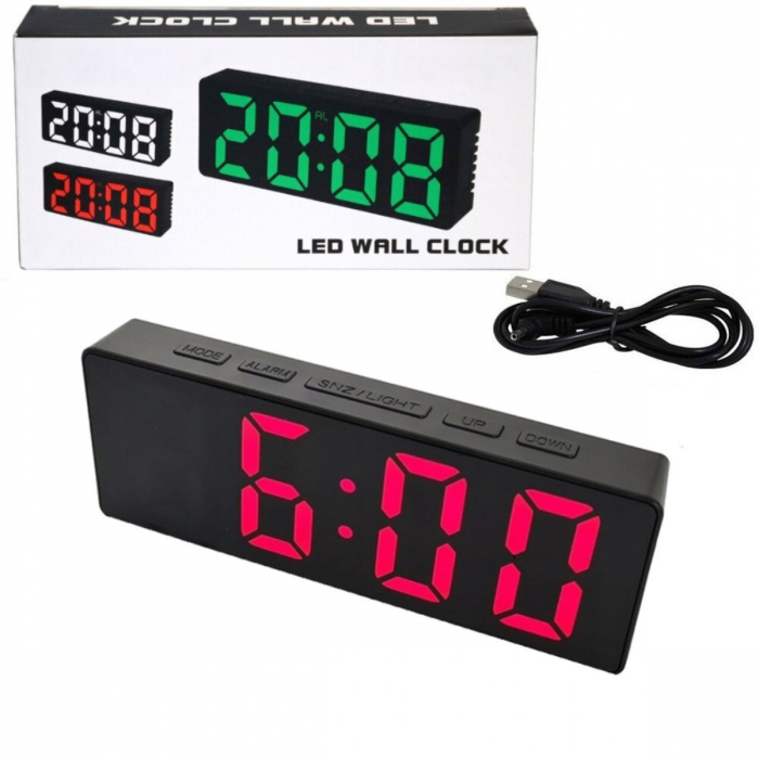Ceas de masa digital cu afisaj LED rosu, multifunctional, VT-93816-R, dimensiuni 160 x 62 x 31 mm, ABS, negru [3]