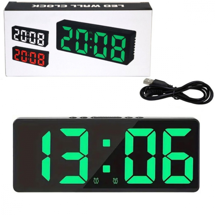 Ceas de masa digital cu afisaj LED verde, multifunctional, VT-93816-GR, dimensiuni 160 x 62 x 31 mm, ABS, negru [3]