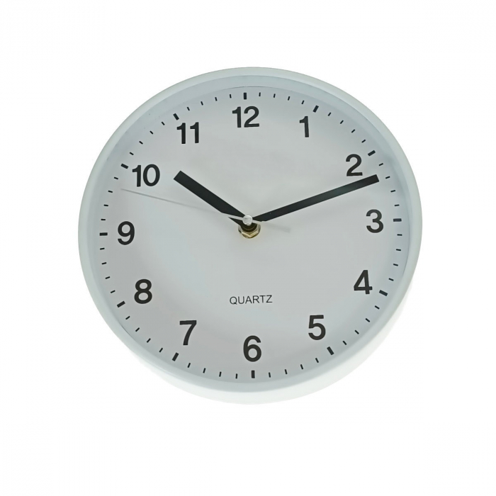 Ceas de perete silentios, cu design simplu, diametru 20 cm, afisaj analogic, cadran alb, fond alb [1]