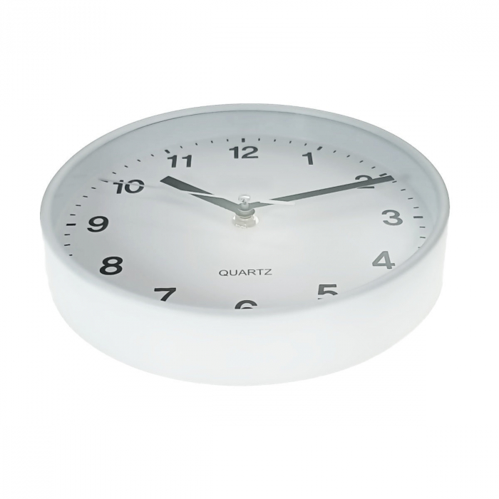 Ceas de perete silentios, cu design simplu, diametru 20 cm, afisaj analogic, cadran alb, fond alb [2]