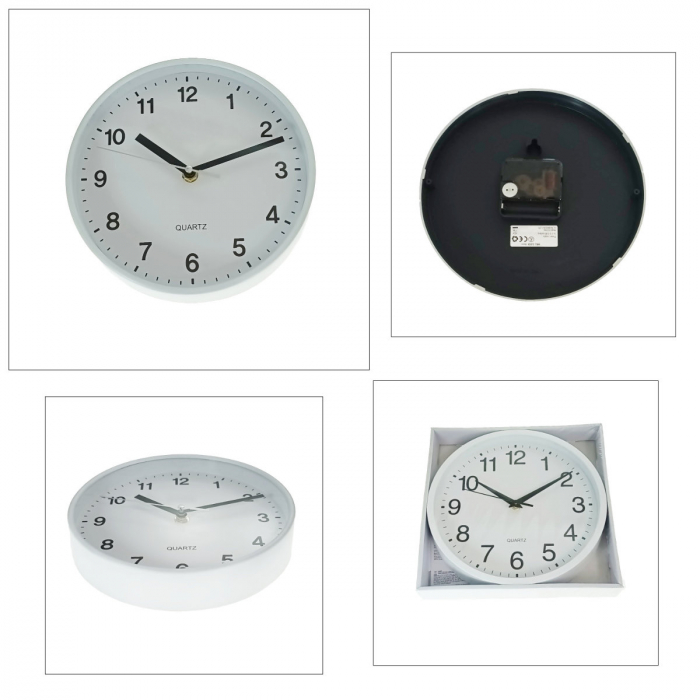 Ceas de perete silentios, cu design simplu, diametru 20 cm, afisaj analogic, cadran alb, fond alb [4]